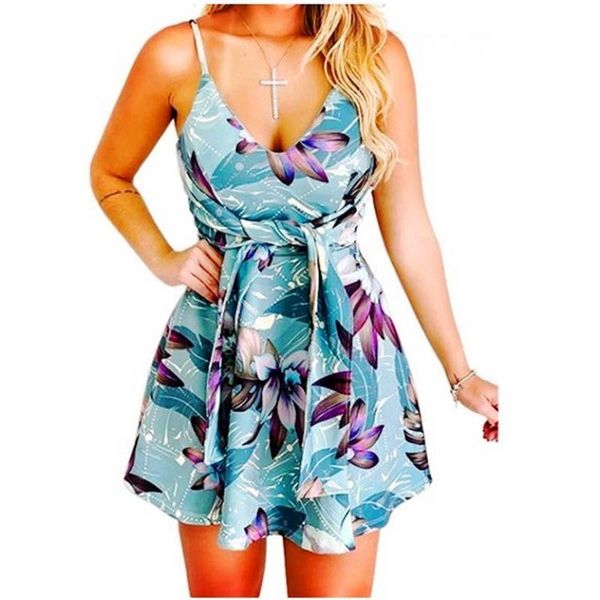 

women's swimwear women party bandage v neck backless floral print sling dress beach sweet summer, White;black