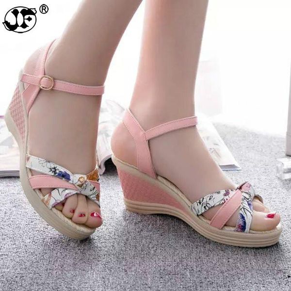 

dress shoes women ankle strap wedge sandals 2021 summer canvas platform wedges fashion lace up size 35-41 fty89, Black