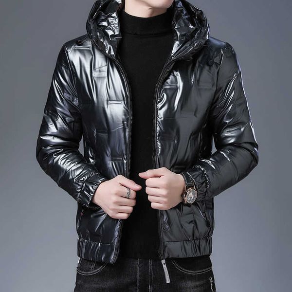 

men's white duck down short cloak, warm and fashionable appearance, large size, bright light, new winter series, Black