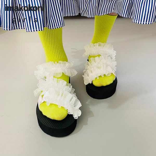 

sandals imakokoni original japanese white ins lace beach female summer wild flat bottom thickness increase 213375, Black