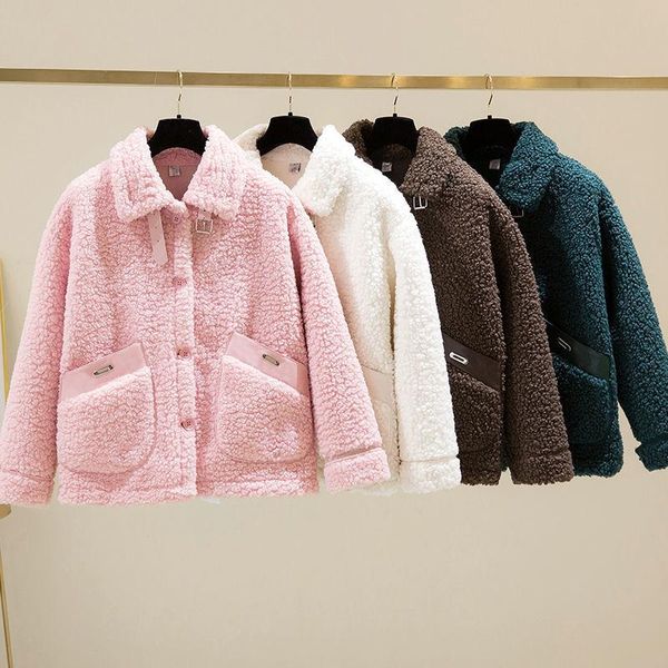 

women's jackets 2021 fashion women autumn winter faux fur coat thick jacket turn down collar casual warm red lamb wool short, Black;brown
