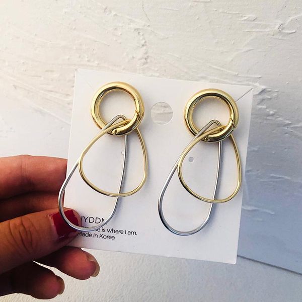 

dangle & chandelier aensoa hollow cooper alloy round long drop earrings for women korean exaggerate personality circle double-layer jewelry, Silver