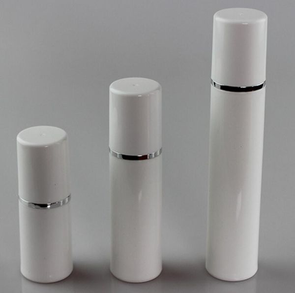 Bottiglie senz'aria in plastica PP da 15 ml 30 ml 50 ml Bottiglia per lozione per pompa a vuoto airless bianca con linea argento