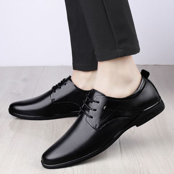 

dress shoes 2021 fashion men's genuine leather square toe business high-end mens formal breathable comfortable oxfords kqp8, Black