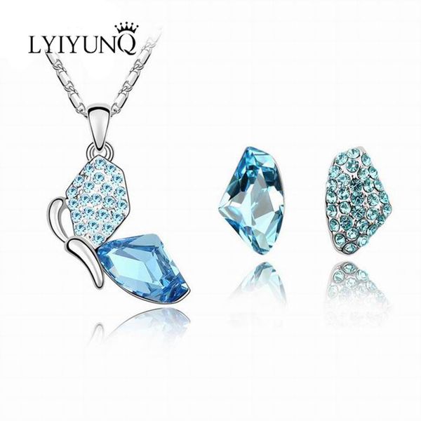 

earrings & necklace lyiyunq trendy fairy jewelry sets for women cute geometric crystal pendant party wholesale, Silver