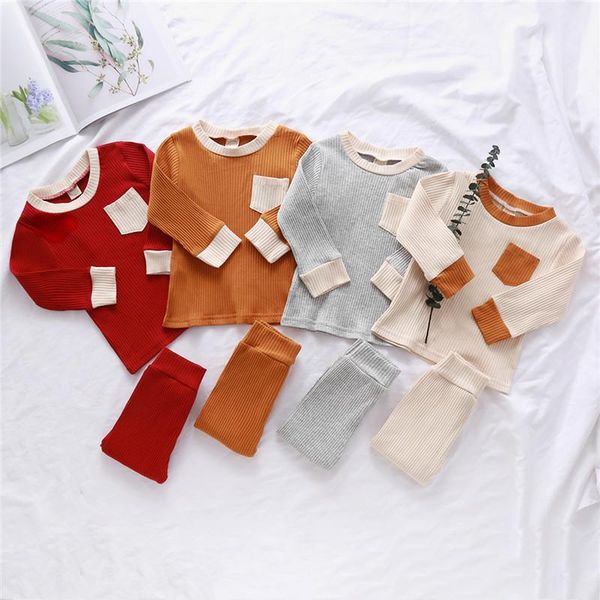 

clothing sets 1-4y autumn toddler baby boys girls suits cotton knitted born kids long sleeve pocket t-shirts +pants leggings tracksuits, White