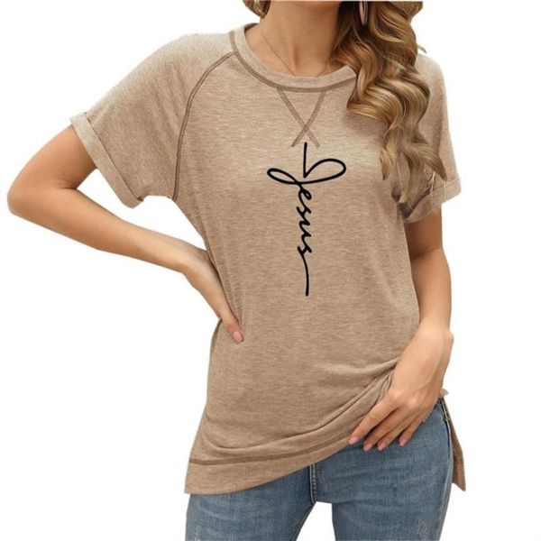 

women's t-shirt women summer 2021 loose short sleeves harajuku striped letters print faith casual, White