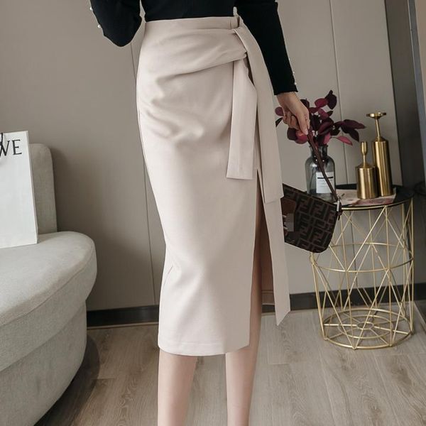 

waist knot high slit elegant black pencil skirt women wrap office ladies long midi skirts da357