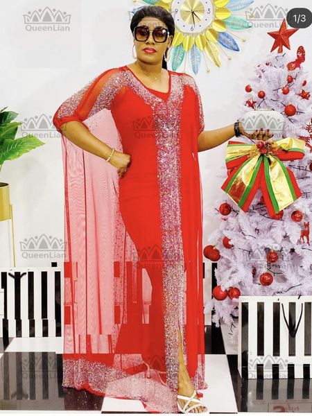 

ethnic clothing 2-piece women's fashion classic design african dashiki abaya chiffon brick bat wing loose multi-function dress siz, Red
