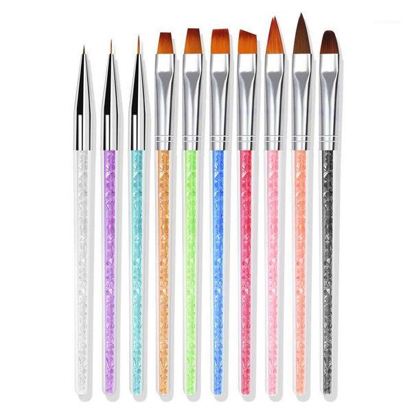 

10 pcs/set brush for manicure nylon acrylic nail headle drawing tools art uv gel extension tool1, Yellow