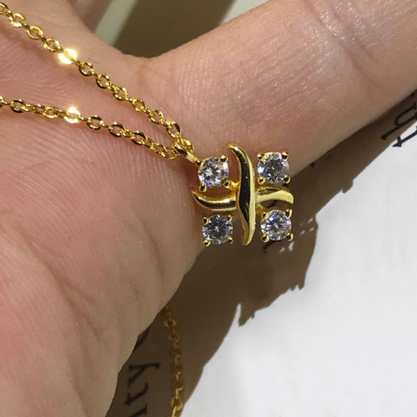 

pendant necklaces wpb 100%925 necklace original 1:1 logo shining color separation cross x tif luxury jewelry brand woman, Silver