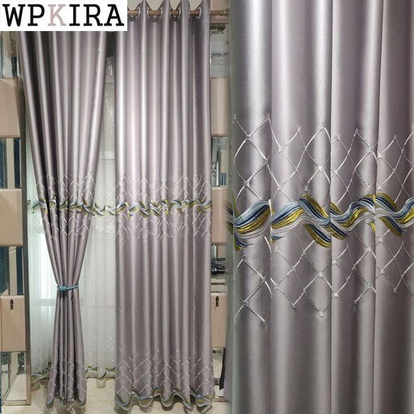 

curtain & drapes modern silk embroidery geometric grey for living room thick drape blackout bedroom voile sheer window s184#e