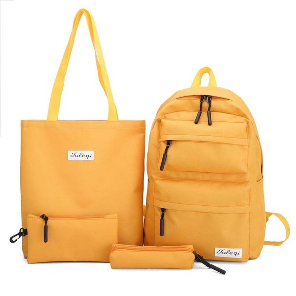 

outdoor bags 4 pcs set backpack women school for girls teenage student schoolbag yellow bagpack composite bag 2021 nylon back pack