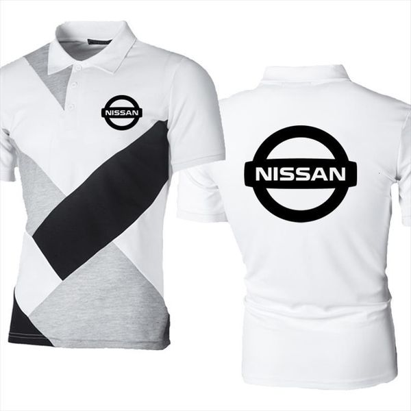 

fashion casual trend nissan car mens polos printing shirt splicing short sleeve cotton high quality, White;black