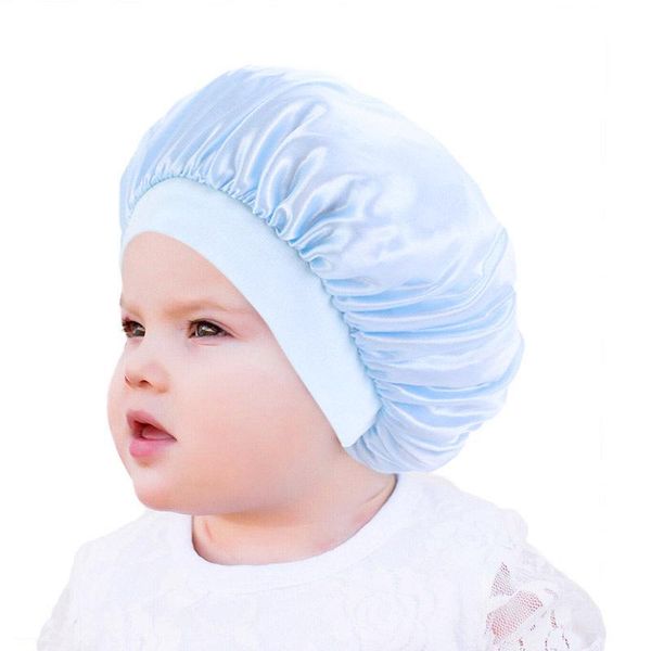 

beanies children's wide brim candy color stretch nightcap baby shower cap kids satin bonnet k-10 wholesale