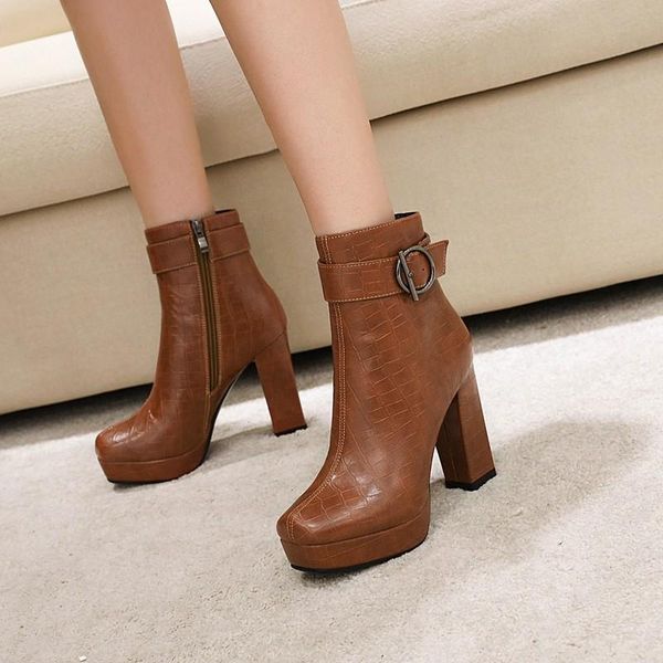 

boots fashion arrival 2021 trend ankle for women high heel platform block heels side zipper round toe black booties size 43