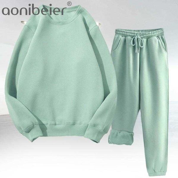 Zweiteilige Outfits Sportswear Herbst Winter Fleece Sweatshirt und Jogger Hose Trainingsanzug Set Casual Fitness Anzug 210604