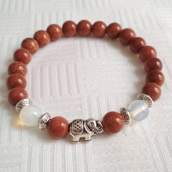 

tennis 8mm stone beads mala wrist womens healing jeweley prayer yoga meditation bracelet elephant charm for women, Golden;silver