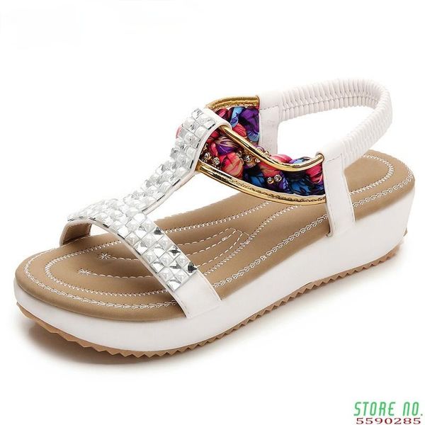 

sandals 2021women shoes summer platform wedges beach ladies soft leather elastic band comfortable women blacke438, Black