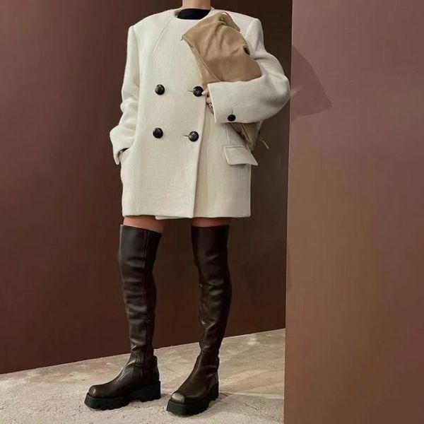 

women's wool & blends 2021 autumn and winter retro double-breasted woolen women coat, Black