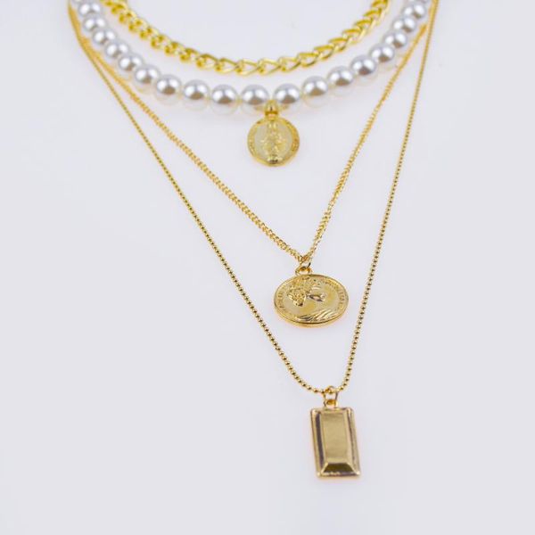 

pendant necklaces fashion gold color christian series necklace bright faux pearl layered 4 layers jewelry for women, Silver