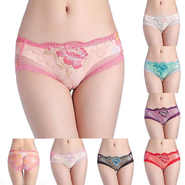 

women's panties casual women briefs fashion ladies pantys embroidery underpants breathable intimates rose flowers soft lace underwear, Black;pink