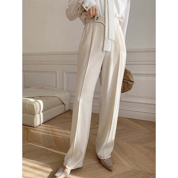 

women's pants & capris spring casual pure color high waist beigestright female trousers outwear long 4k3y, Black;white