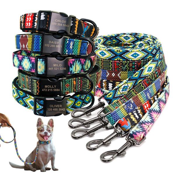 

dog collars & leashes custom collar personalzied nylon pet id tag engraved printed puppy leash for small medium large dogs