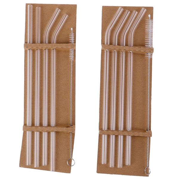 

drinking straws 5pcs/set transparent glass straight bend cleaning brush for beverage drinks bar party kitchen accessory wholesale