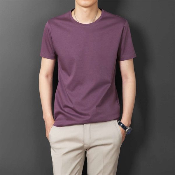 

men's t-shirts 2021 short sleeve korean thin breathable t-shirt mercerized cotton round neck solid color trend 21fs, White;black