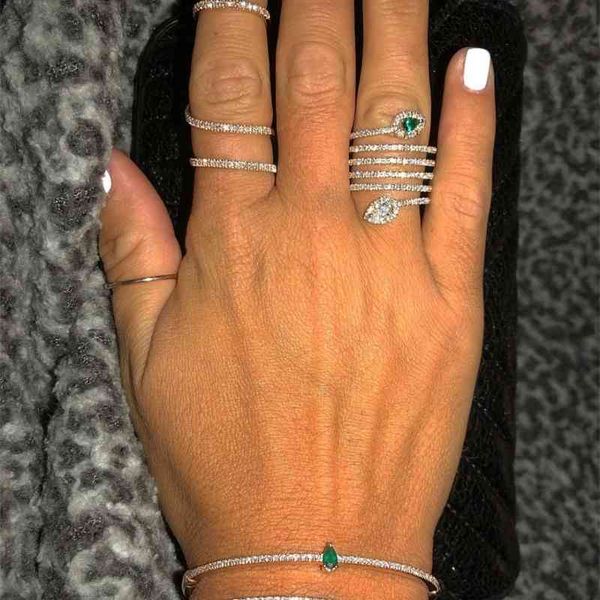 

2019 fashion micro pave setting party classic jewelry anillos stunning multi row full finger rings for women, Silver