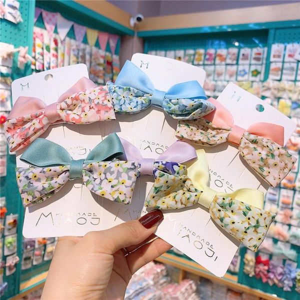 

hair accessories 2021 korean children's floral fabric bow hairpin kids sweet girl princess fashion duckbill clip headdress, Slivery;white