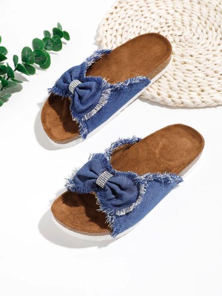

slippers 2021's european and american bow jean sandals plus size women's shoes, Black