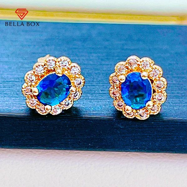 

stud bella box fashion silver 925 jewelry earrings with oval shape sapphire gemstones anniversary engagement fine gift, Golden;silver