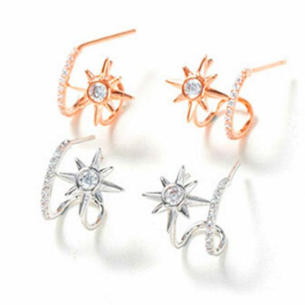 

korea style simple cute zircon minority sun delicate sweet stud earrings for women fashion jewelry accessories, Golden;silver