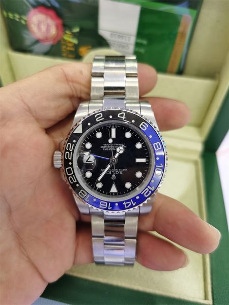 

with original box papers mens watches quality fashion black blue ceramic bezel men stainless automatic mechanical watch 2813 movement waterp, Slivery;brown