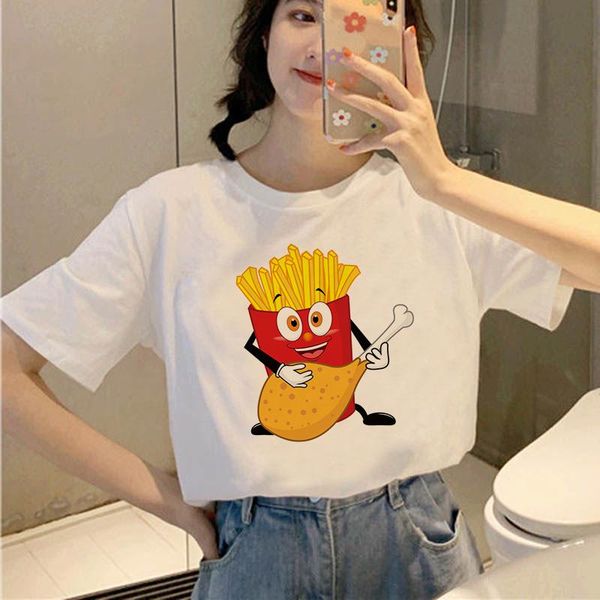 

90s aesthetic tshirt vintage harajuku t-shirt chips hamburger fast women female korean style fashion girl tees women's, White