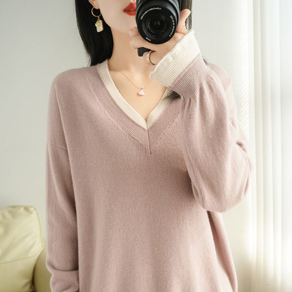 

women's sweaters low-cut wool sweater, autumn/winter, shoulder sleeves, two loose, cashmere sweater cv0s, White;black
