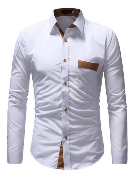 

men's dress shirts simple business solid color long sleeve turn-down collar shirt, White;black