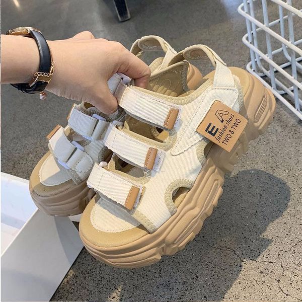 

sandals platform 5cm women wedge high heels shoes buckle leather canvas summer zapatos mujer wedges, Black