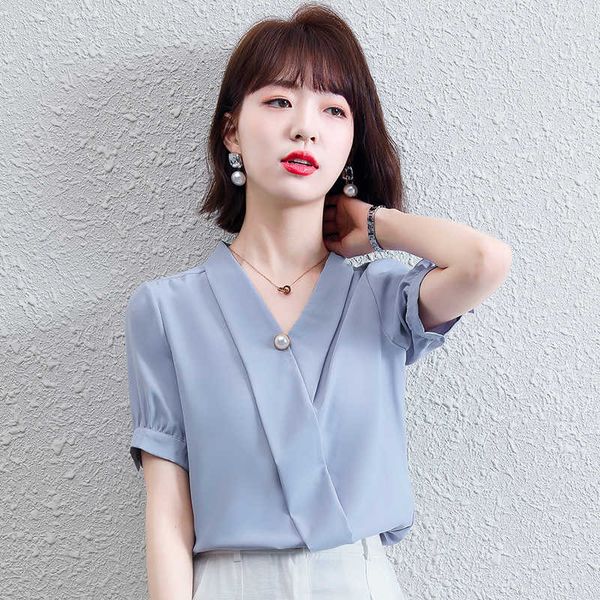 

make summer snow spins unlined upper garment v-neck temperament professional satin shirt french design feeling female small 210531, White