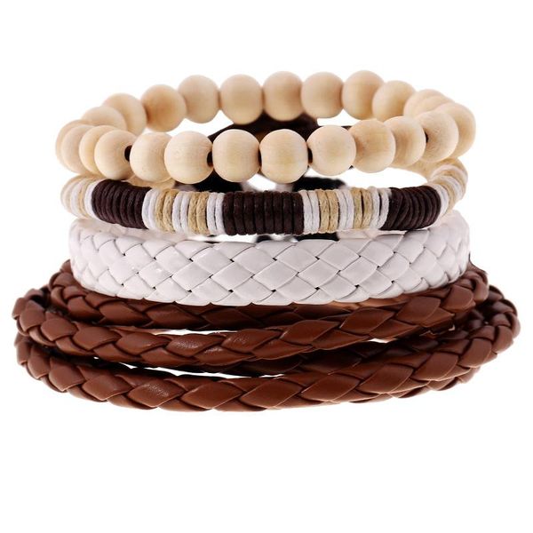 

charm bracelets men women handmade bracelet 1 set buddha wood beads cord string rope faux leather braid boho bangles man jewelry drop, Golden;silver