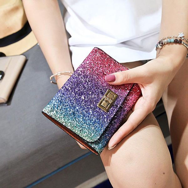 

wallets luxy moon pu leather short wallet for women fashion sequined patchwork glitter mini purse card holder zd1817, Red;black