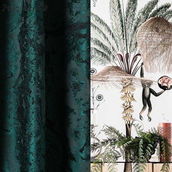 

curtain & drapes high precision jacquard retro dark green malachite blackout curtains for living dining room bedroom