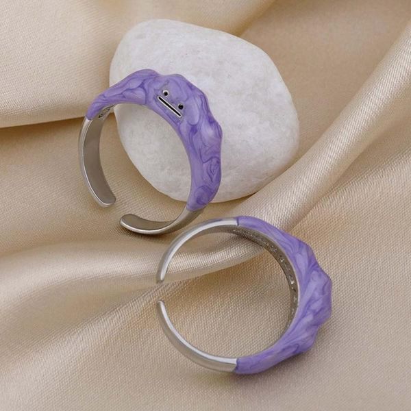 

cluster rings korean funny monster open dripping purple cute women's ring design smile fashion jewelry, Golden;silver