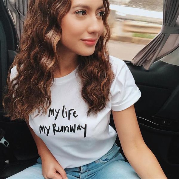 

my life runway print cotton womens t shirts casual funny yong girl tee ins a 1273, White