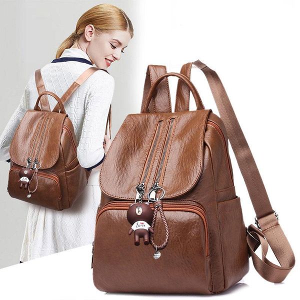 

outdoor bags 2021 ladies backpack korean soft-faced pu leather retro casual women's bag teen girl travel