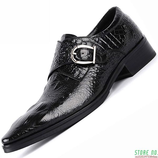 

dress shoes 2021 fashion men's wedding crocodile genuine leather gentleman mens business loafers derby, Black