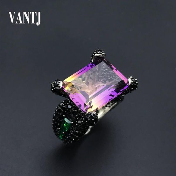 

cluster rings vantj design real ametrinet sterling 925 silver gemstone oct12*16mm for women party wedding gift wholesale, Golden;silver