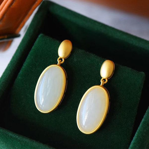 

dangle & chandelier silver inlaid natural hetian white chalcedony earrings chinese style retro charm minority design women's brand jewe